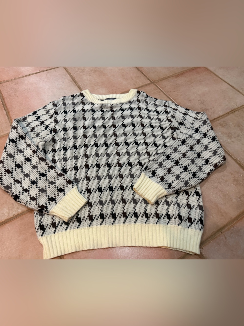 VTG 90s Hemingway Point Grandpa Sweater Mens Brown/White Geometric Knit